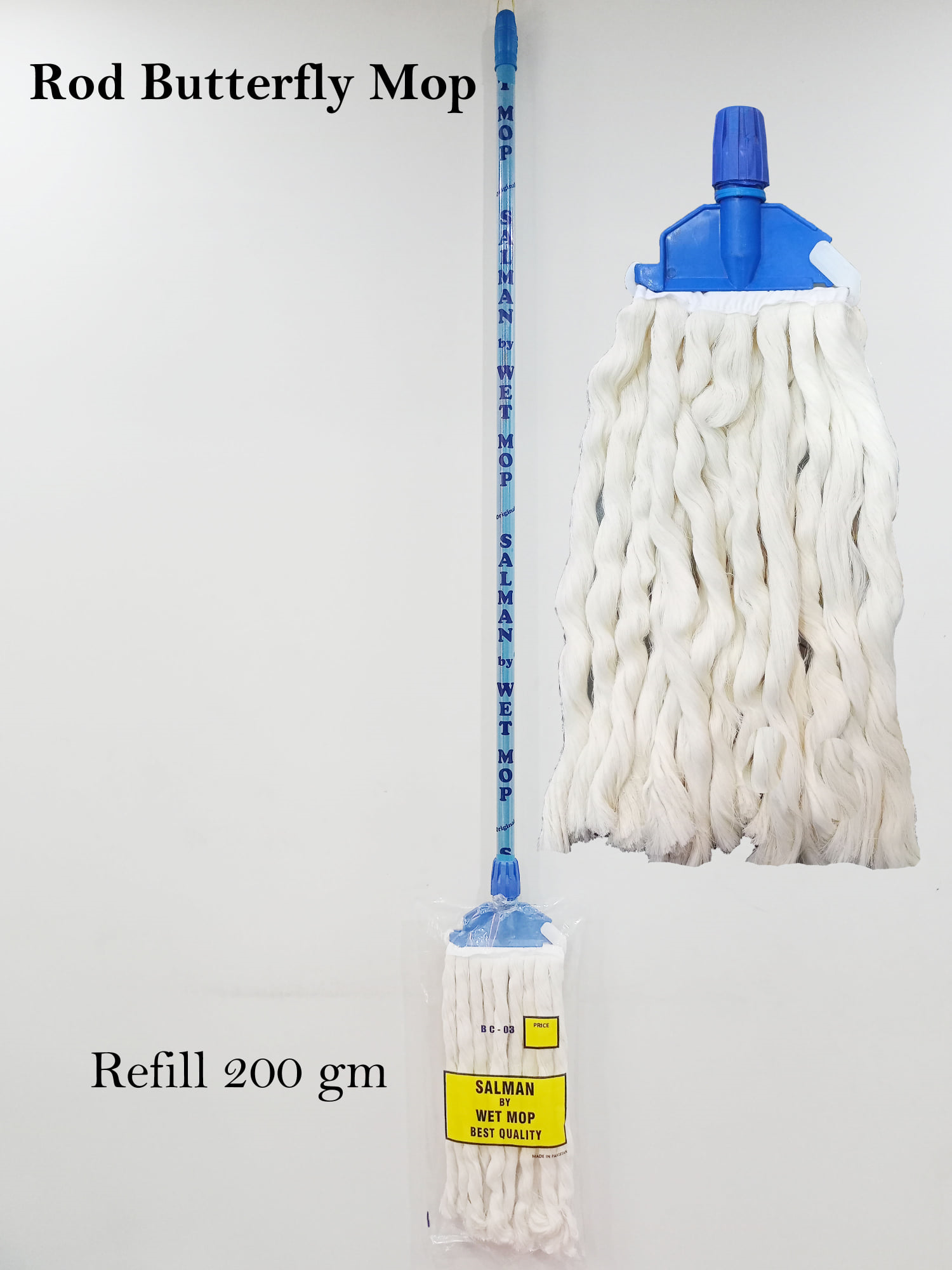 Salman Butterfly Mop with Rod (200gm Refill) - Image 2